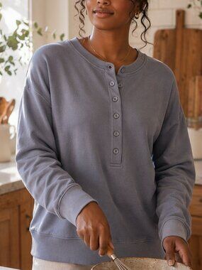 Athleta Balance Henley Oversized Sweatshirt Blue Small